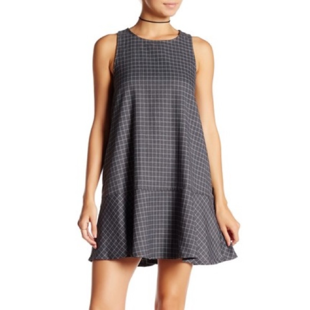 NWT Blush Noir grey and white Grid A-line Dress